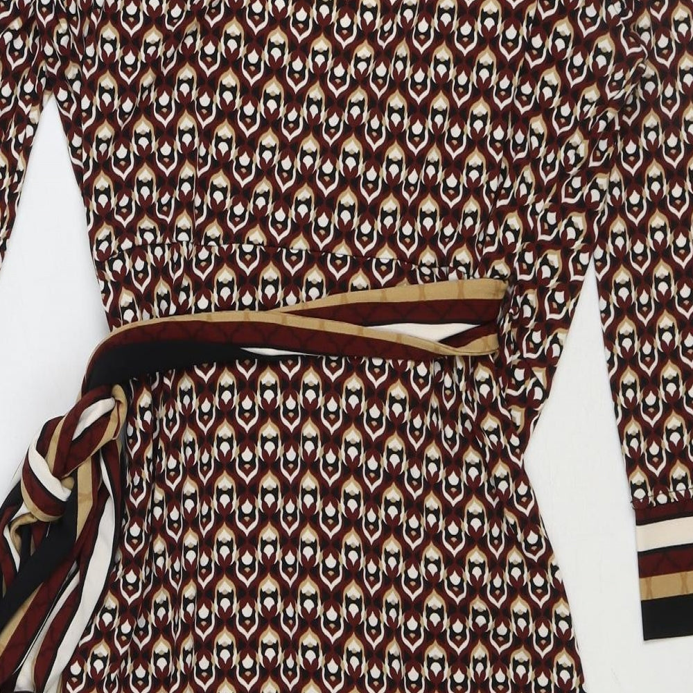 Laudry Womens Brown Geometric Polyester Wrap Dress Size M Sweetheart Tie