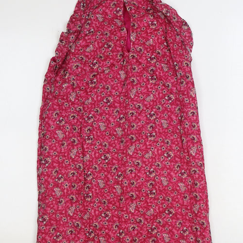 MNG Womens Pink Floral Polyester A-Line Size S Round Neck Button