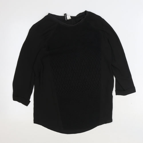 Divided by H&M Womens Black Geometric Polyester Basic Blouse Size 6 Boat Neck