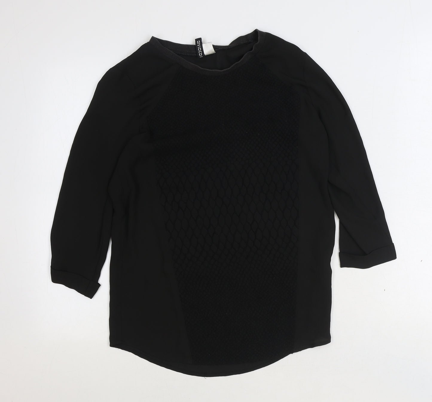 Divided by H&M Womens Black Geometric Polyester Basic Blouse Size 6 Boat Neck
