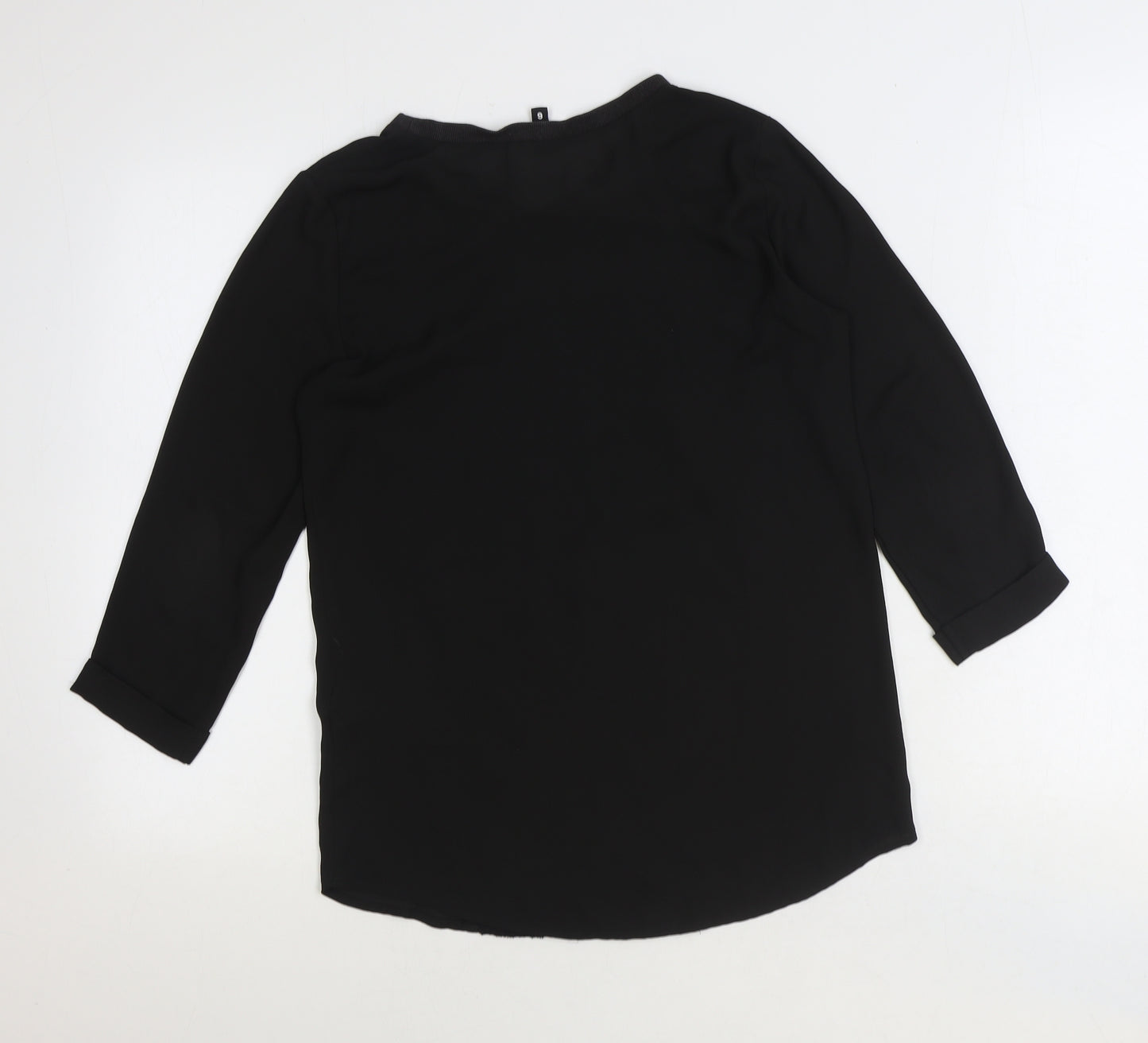 Divided by H&M Womens Black Geometric Polyester Basic Blouse Size 6 Boat Neck