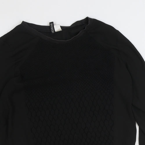Divided by H&M Womens Black Geometric Polyester Basic Blouse Size 6 Boat Neck