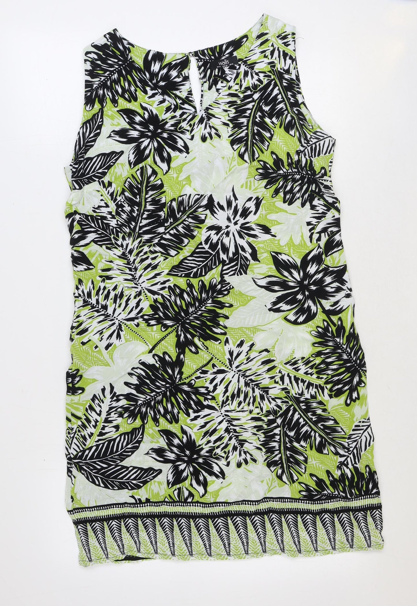 Wallis Womens Green Floral Viscose A-Line Size 14 V-Neck Button