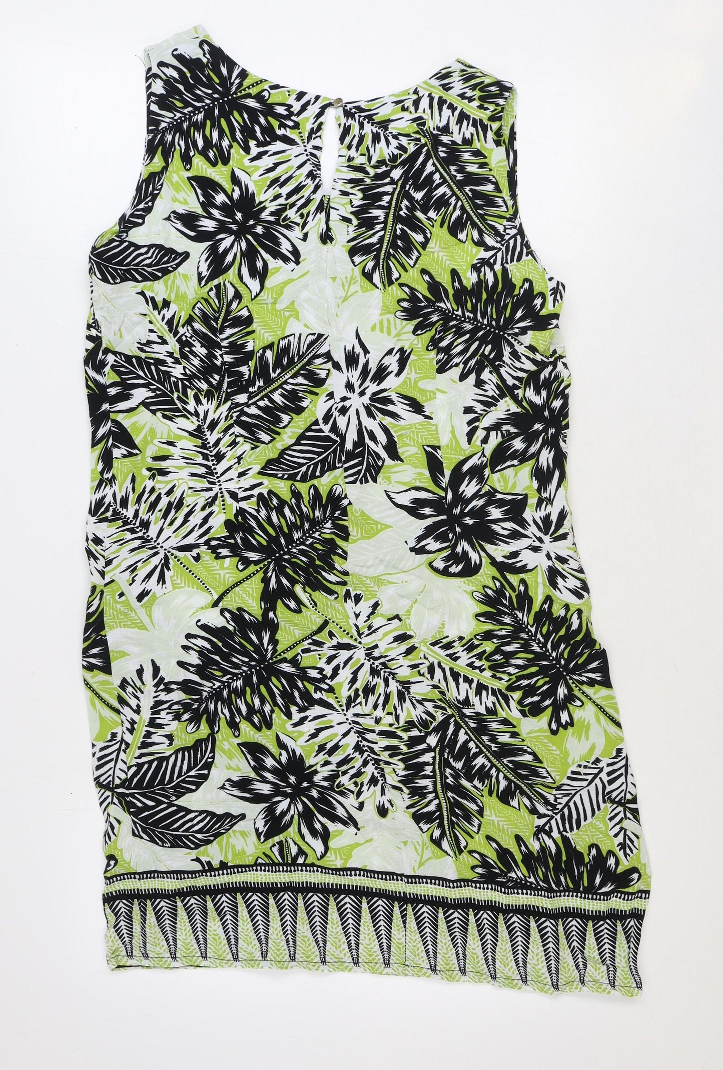 Wallis Womens Green Floral Viscose A-Line Size 14 V-Neck Button