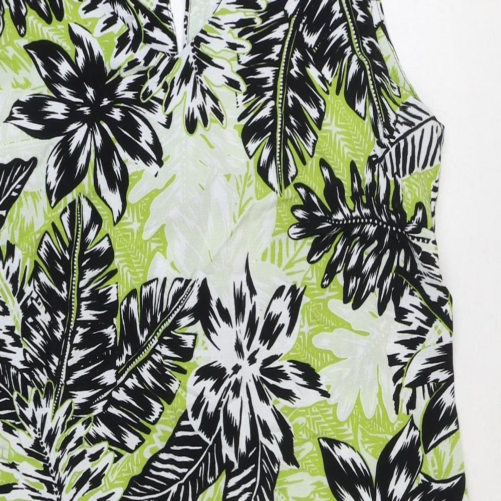 Wallis Womens Green Floral Viscose A-Line Size 14 V-Neck Button