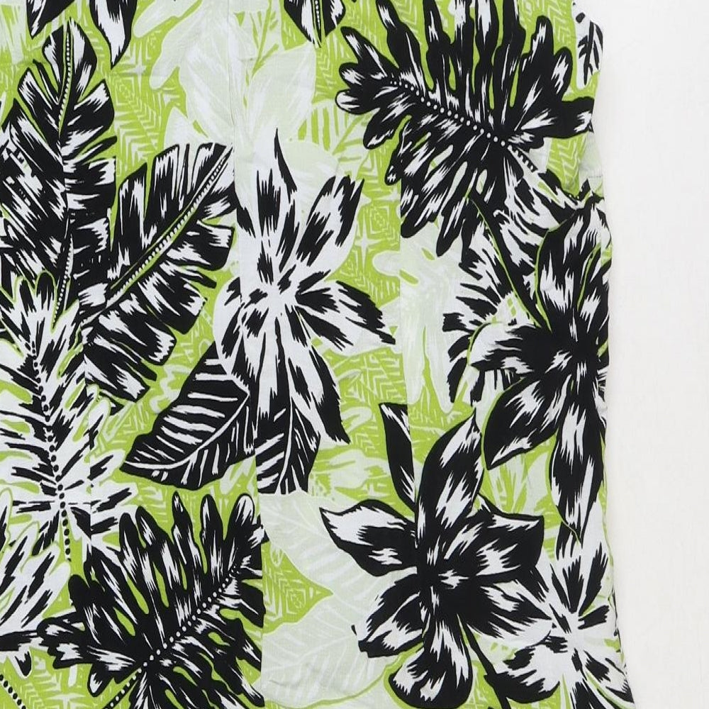 Wallis Womens Green Floral Viscose A-Line Size 14 V-Neck Button