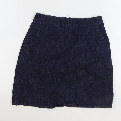 Warehouse Womens Blue Cotton Straight & Pencil Skirt Size 10 Zip