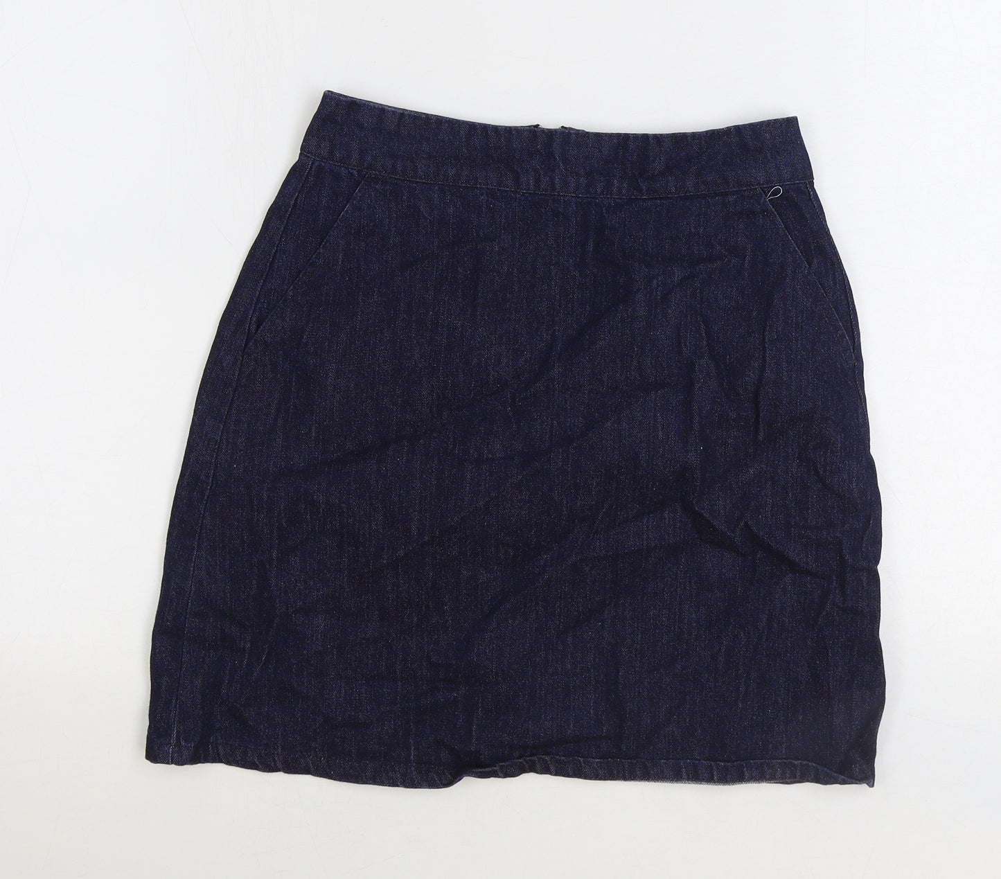 Warehouse Womens Blue Cotton Straight & Pencil Skirt Size 10 Zip