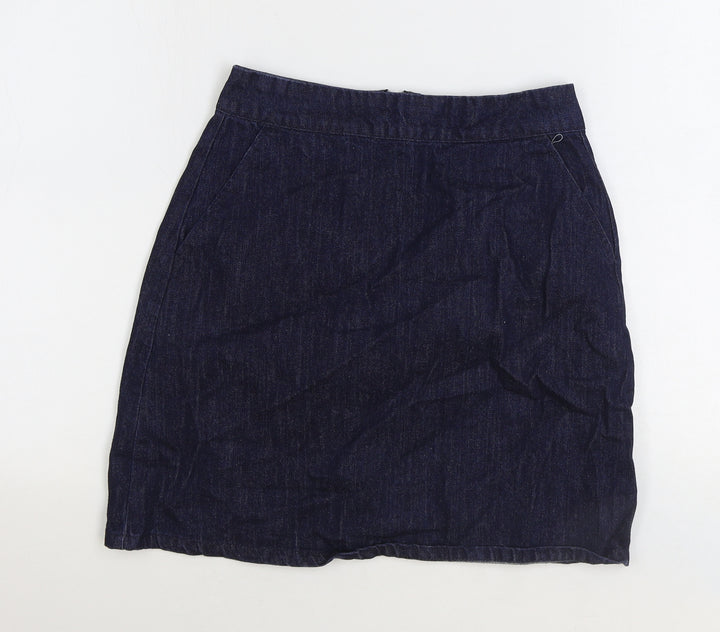 Warehouse Womens Blue Cotton Straight & Pencil Skirt Size 10 Zip