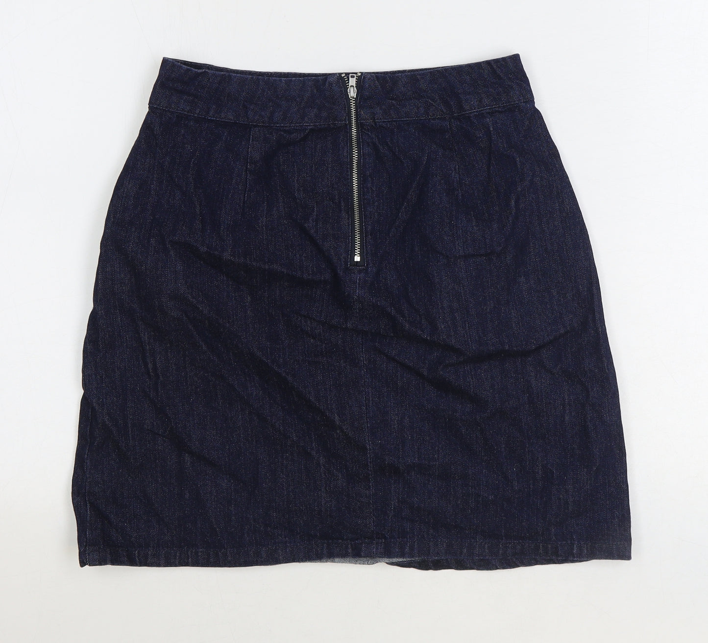 Warehouse Womens Blue Cotton Straight & Pencil Skirt Size 10 Zip
