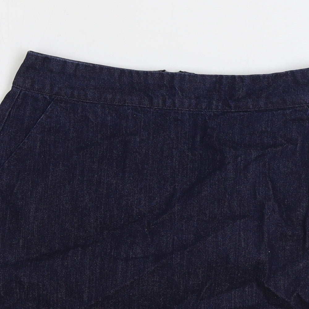 Warehouse Womens Blue Cotton Straight & Pencil Skirt Size 10 Zip