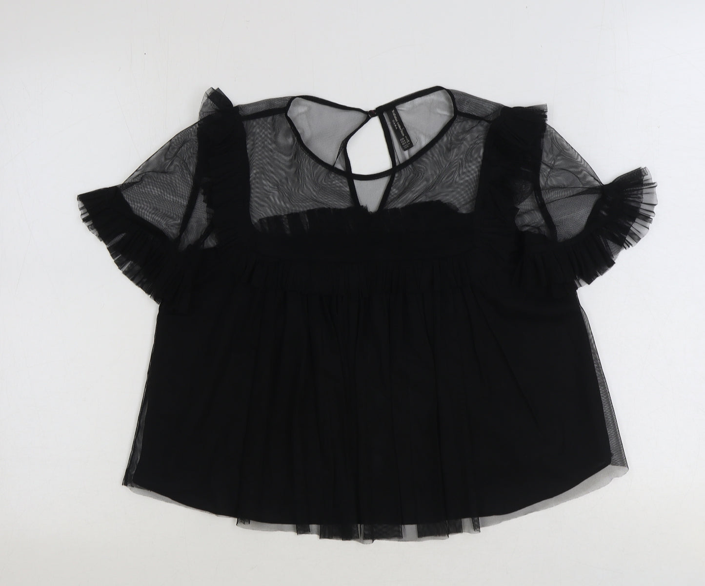 Zara Womens Black Polyester Basic Blouse Size S Round Neck