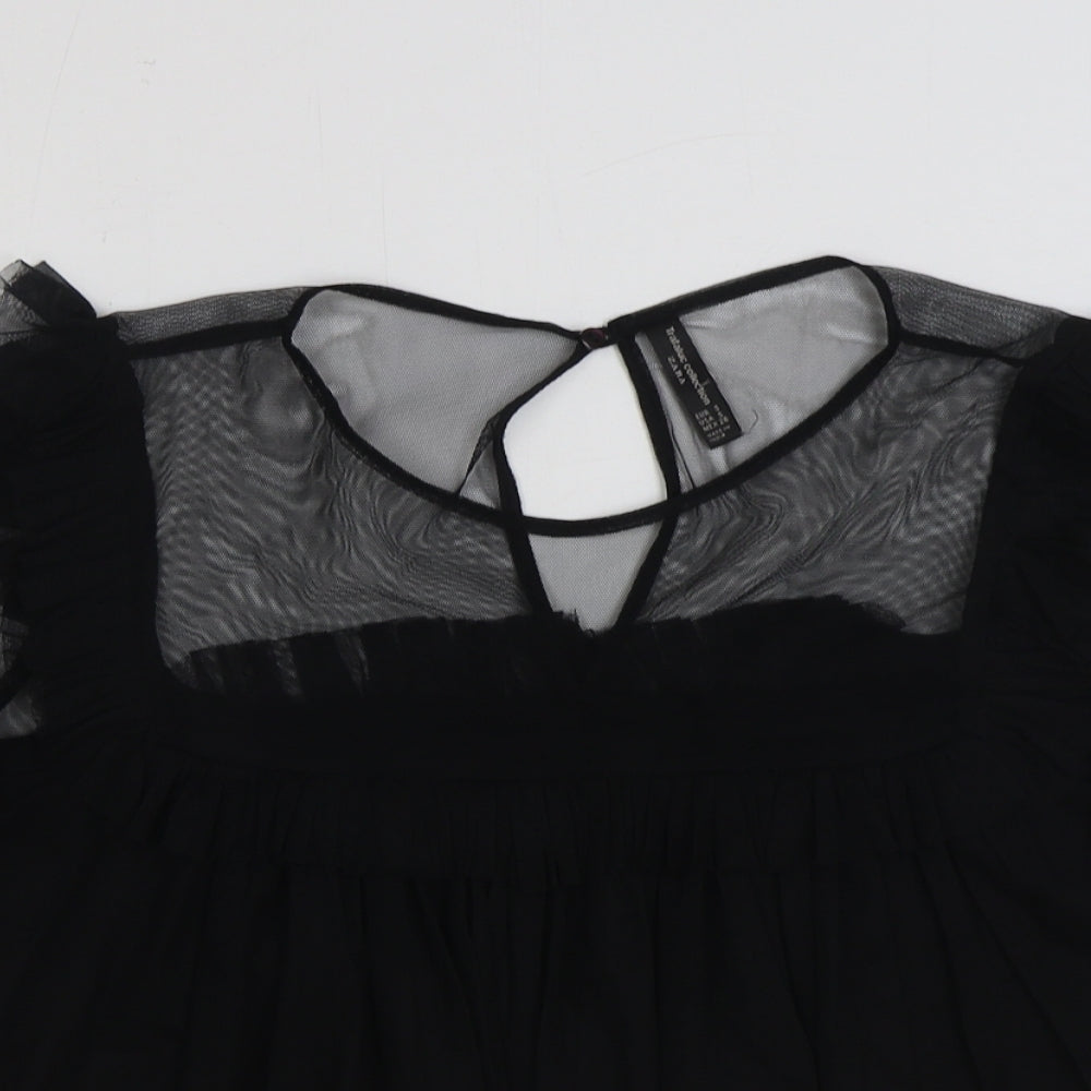 Zara Womens Black Polyester Basic Blouse Size S Round Neck