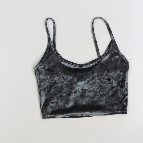 Topshop Womens Black Polyester Cropped Tank Size 4 Scoop Neck