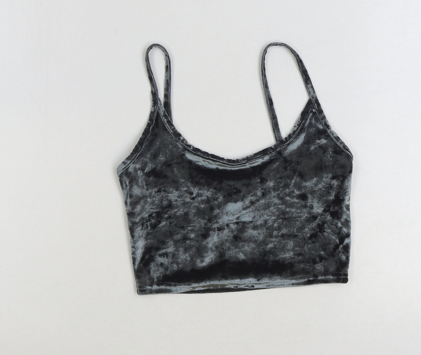 Topshop Womens Black Polyester Cropped Tank Size 4 Scoop Neck