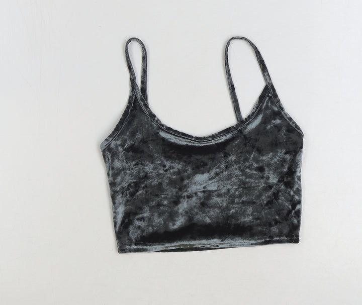 Topshop Womens Black Polyester Cropped Tank Size 4 Scoop Neck
