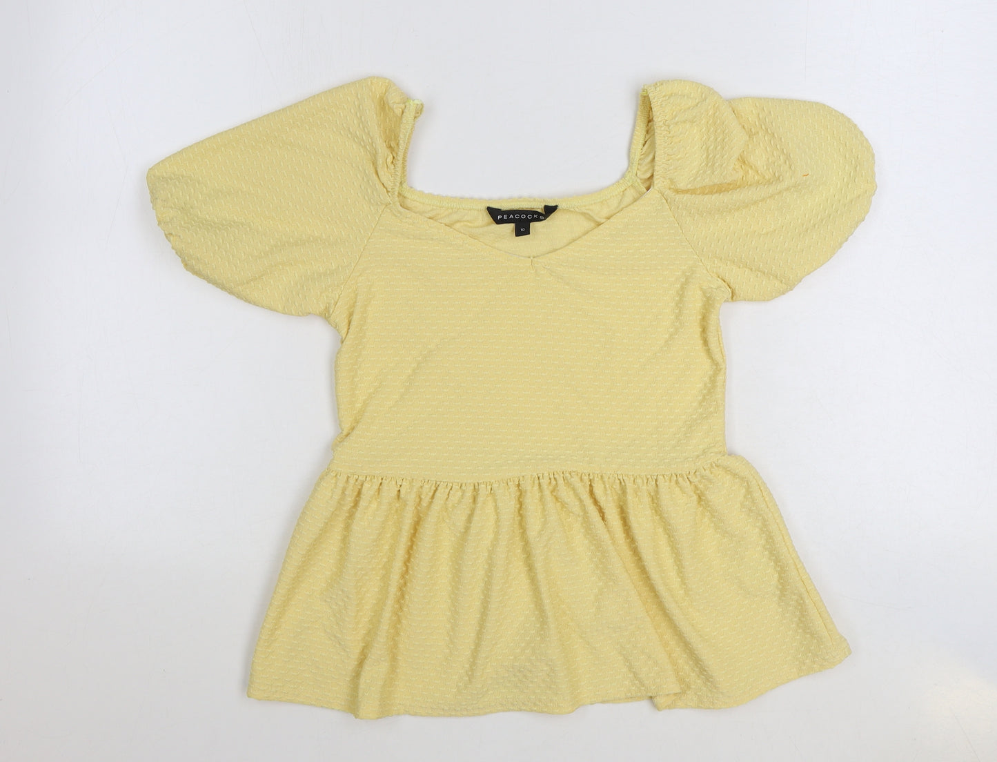 Peacocks Womens Yellow Polyester Basic Blouse Size 10 V-Neck