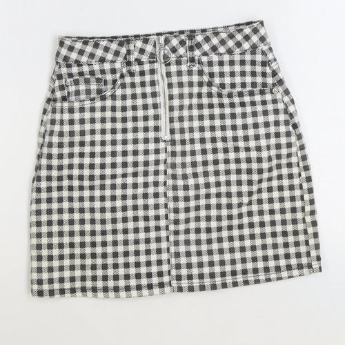 Denim & Co. Womens Black Check Cotton Straight & Pencil Skirt Size 8 Zip
