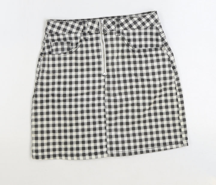 Denim & Co. Womens Black Check Cotton Straight & Pencil Skirt Size 8 Zip