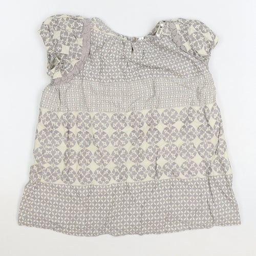 Monsoon Girls Grey Geometric Cotton Basic Blouse Size 9-10 Years Boat Neck Button