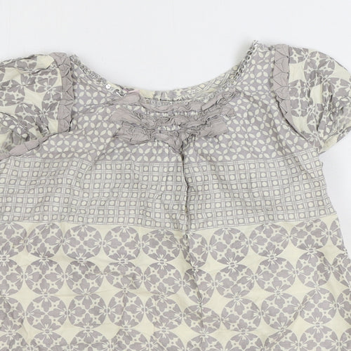Monsoon Girls Grey Geometric Cotton Basic Blouse Size 9-10 Years Boat Neck Button