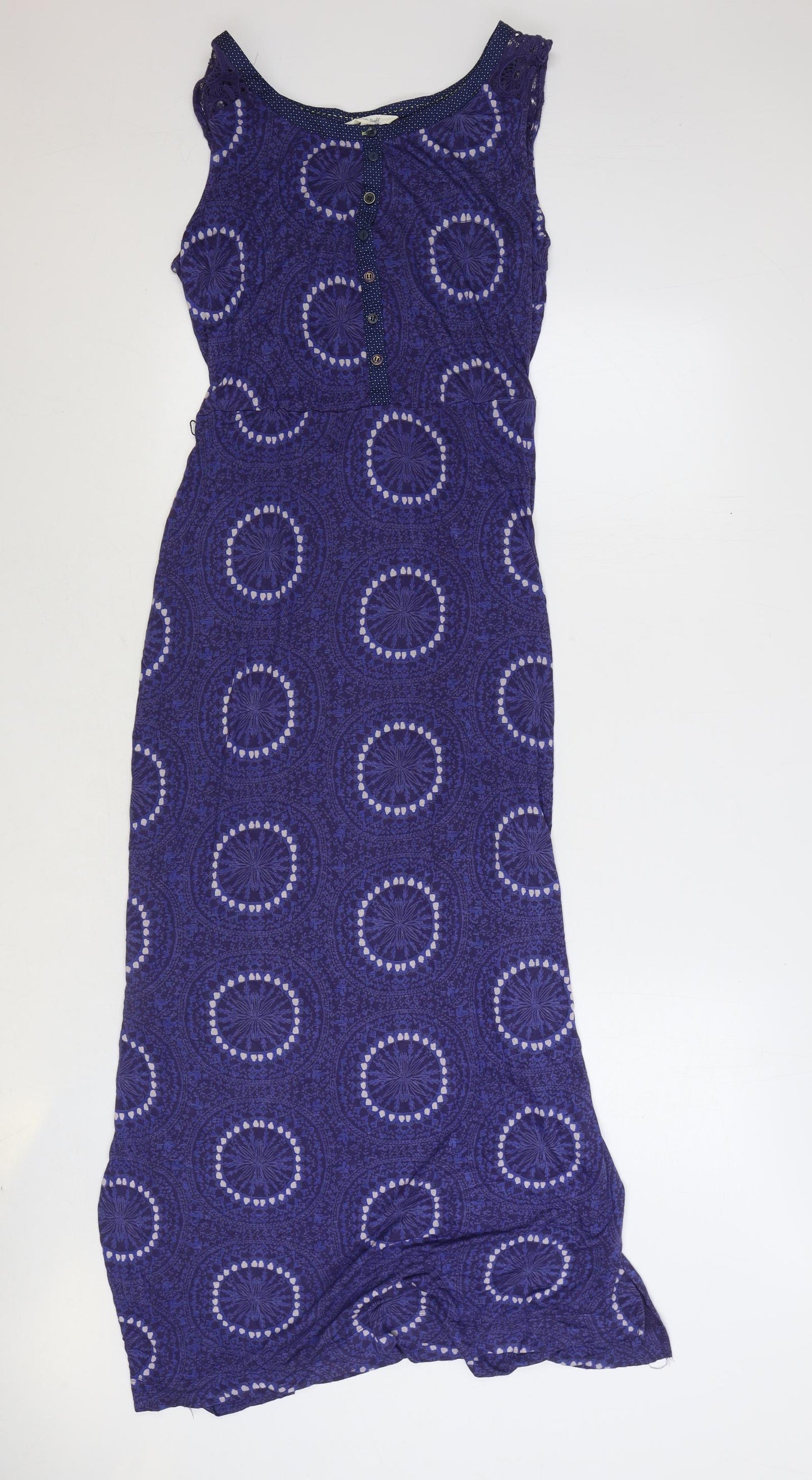 White Stuff Womens Blue Geometric Viscose Maxi Size 14 Round Neck Button