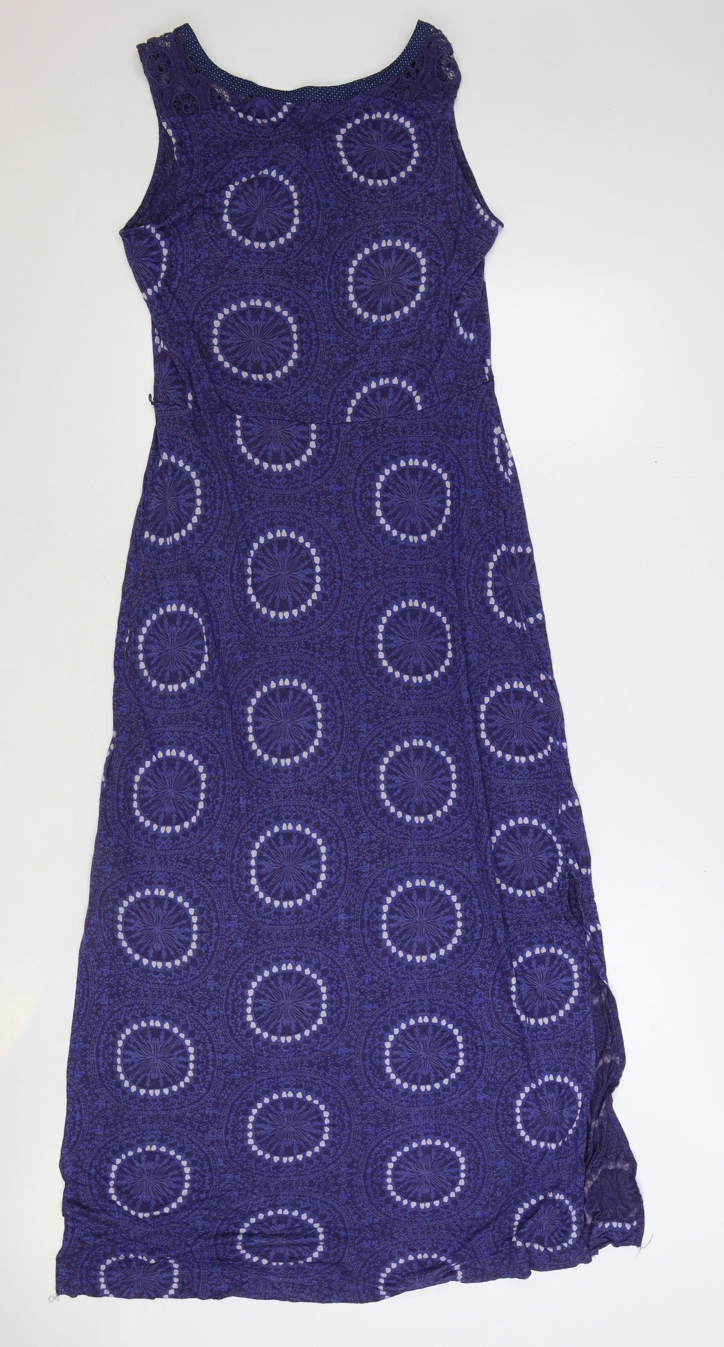 White Stuff Womens Blue Geometric Viscose Maxi Size 14 Round Neck Button