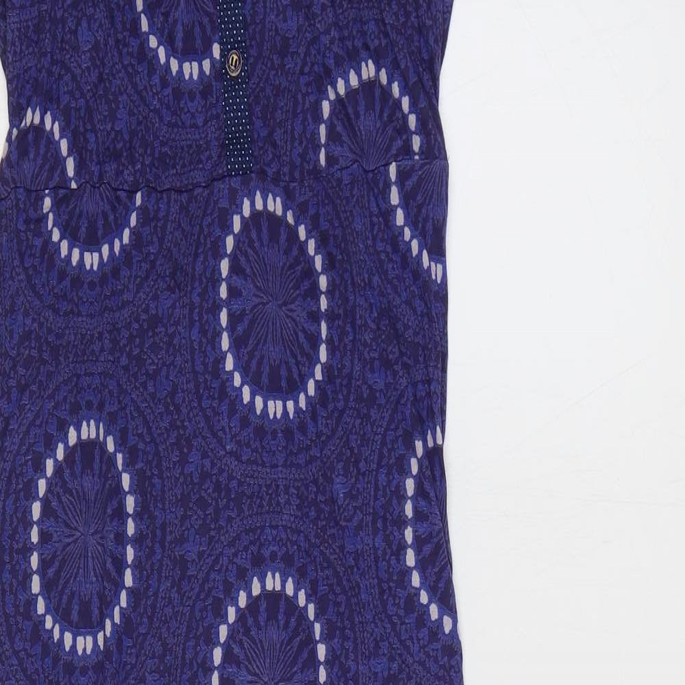 White Stuff Womens Blue Geometric Viscose Maxi Size 14 Round Neck Button