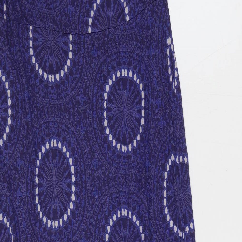White Stuff Womens Blue Geometric Viscose Maxi Size 14 Round Neck Button