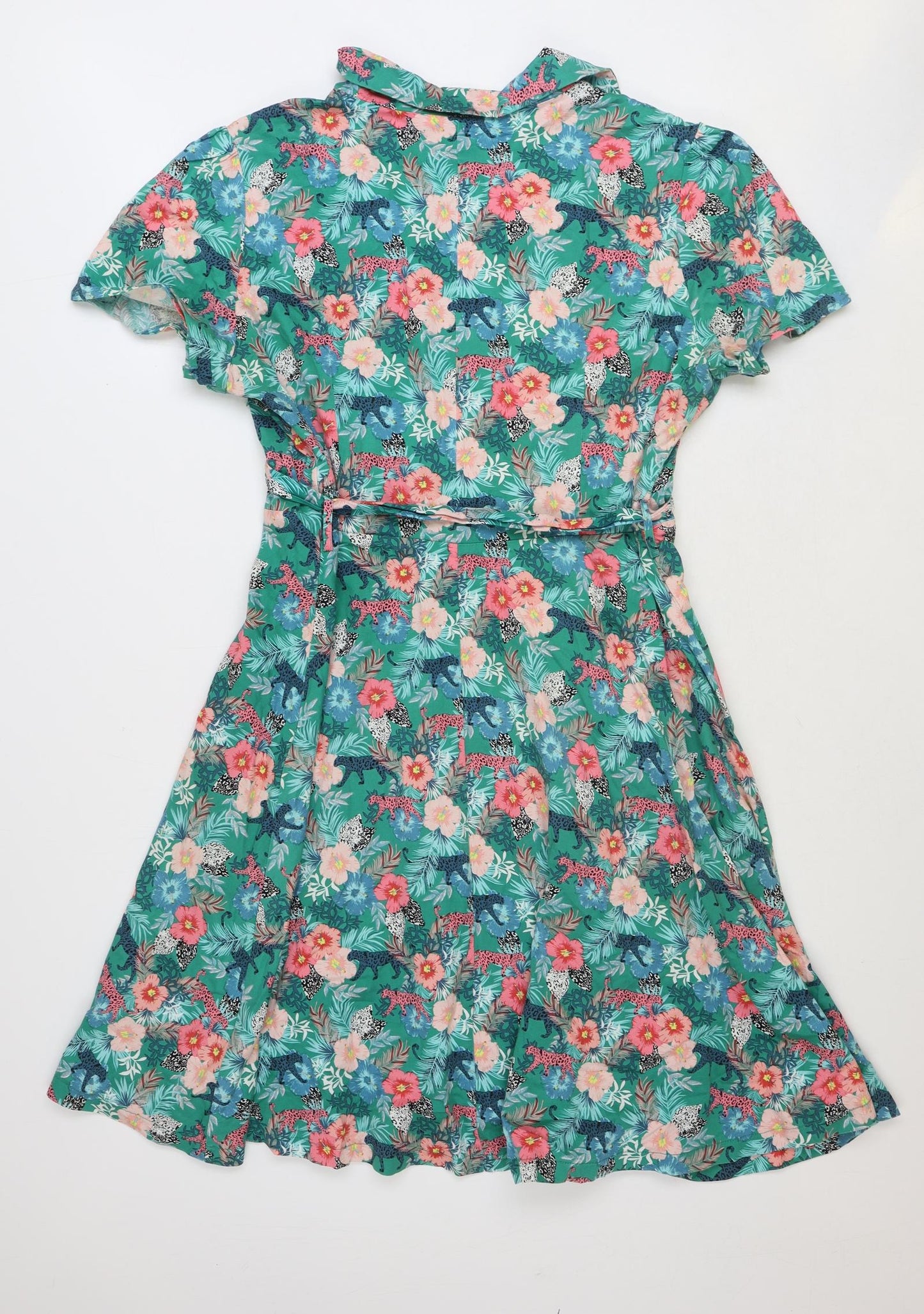 Lindy Bop Womens Green Floral Polyester Fit & Flare Size 20 Collared Button