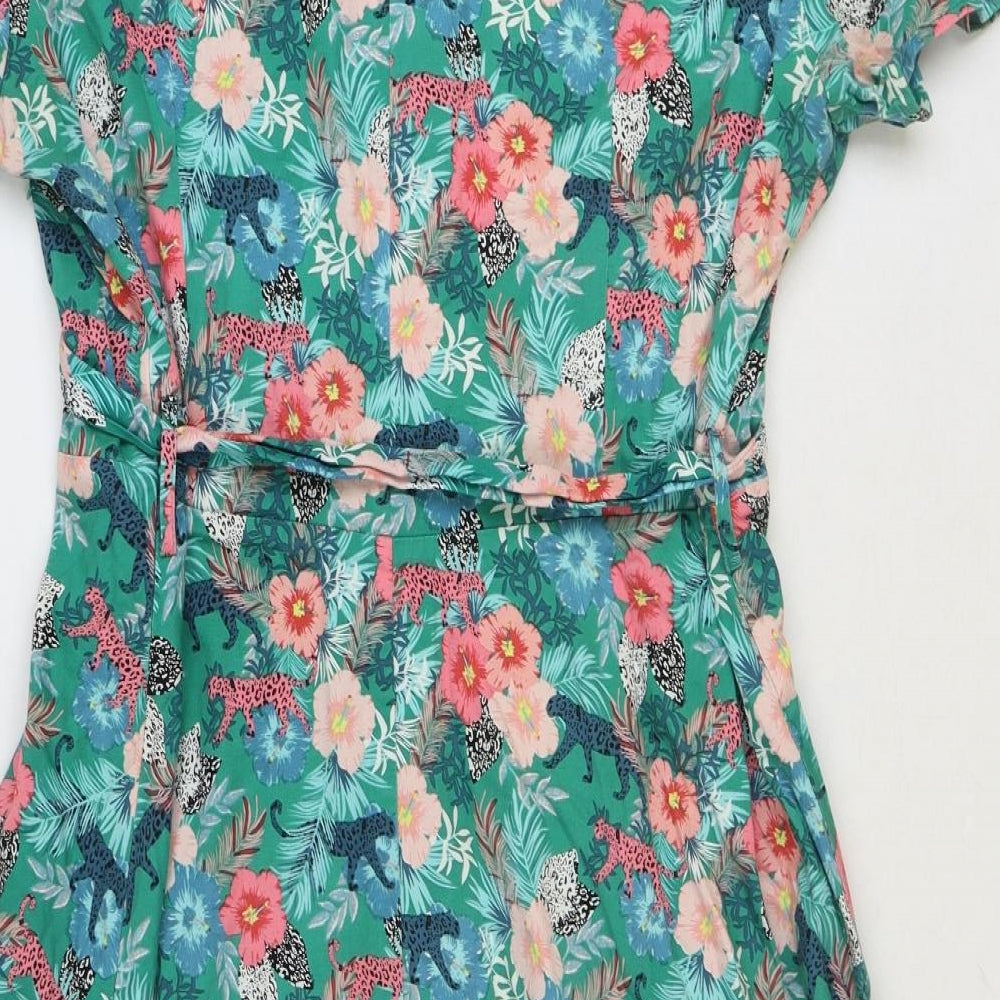 Lindy Bop Womens Green Floral Polyester Fit & Flare Size 20 Collared Button