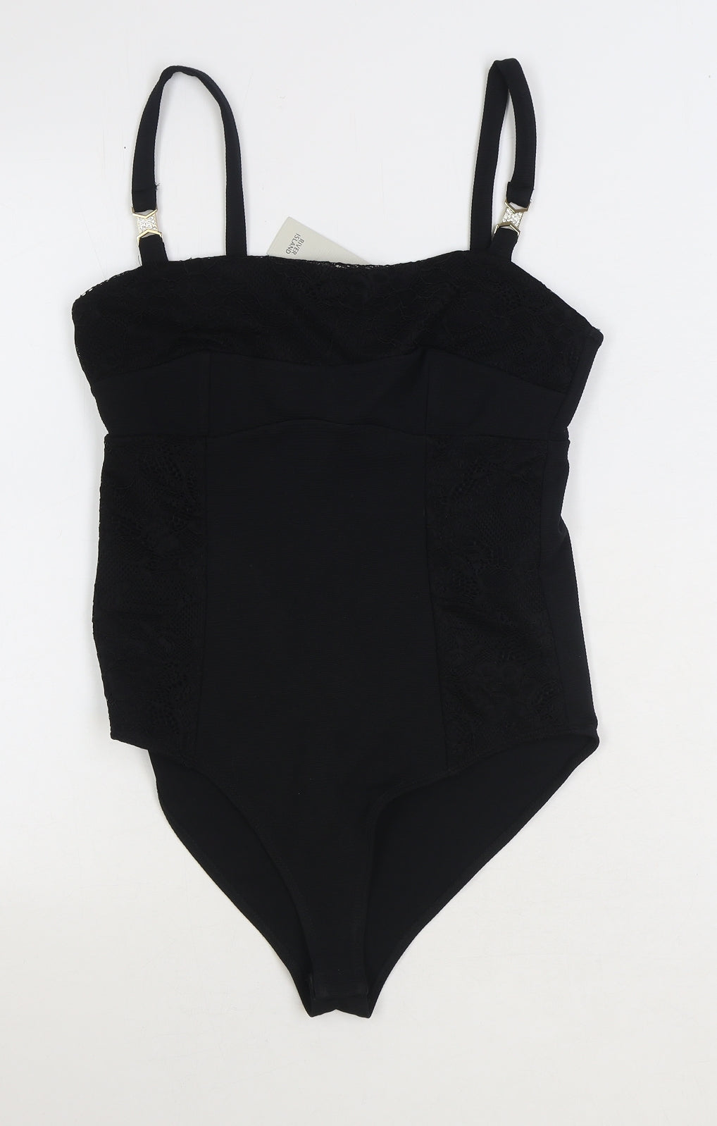 River Island Womens Black Polyester Bodysuit One-Piece Size 12 Snap