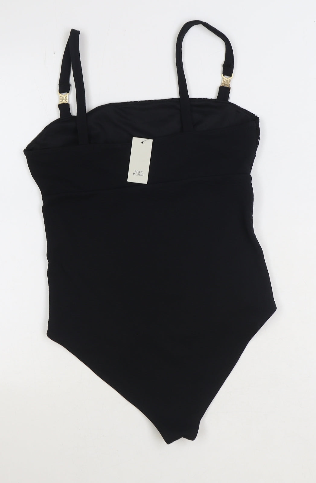 River Island Womens Black Polyester Bodysuit One-Piece Size 12 Snap