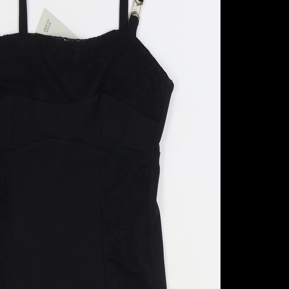 River Island Womens Black Polyester Bodysuit One-Piece Size 12 Snap