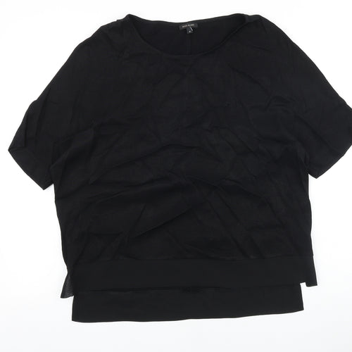 River Island Womens Black Polyester Basic T-Shirt Size 8 Scoop Neck - Chiffon Hem