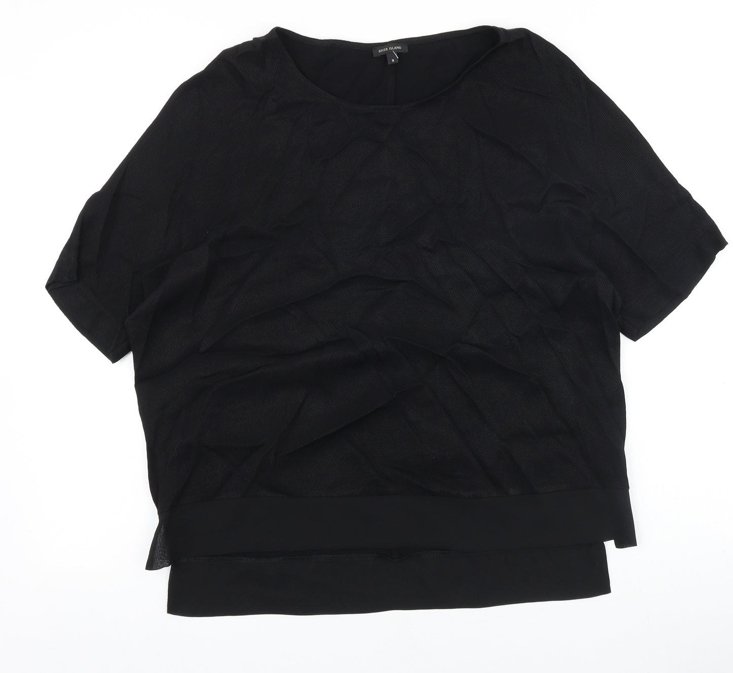 River Island Womens Black Polyester Basic T-Shirt Size 8 Scoop Neck - Chiffon Hem