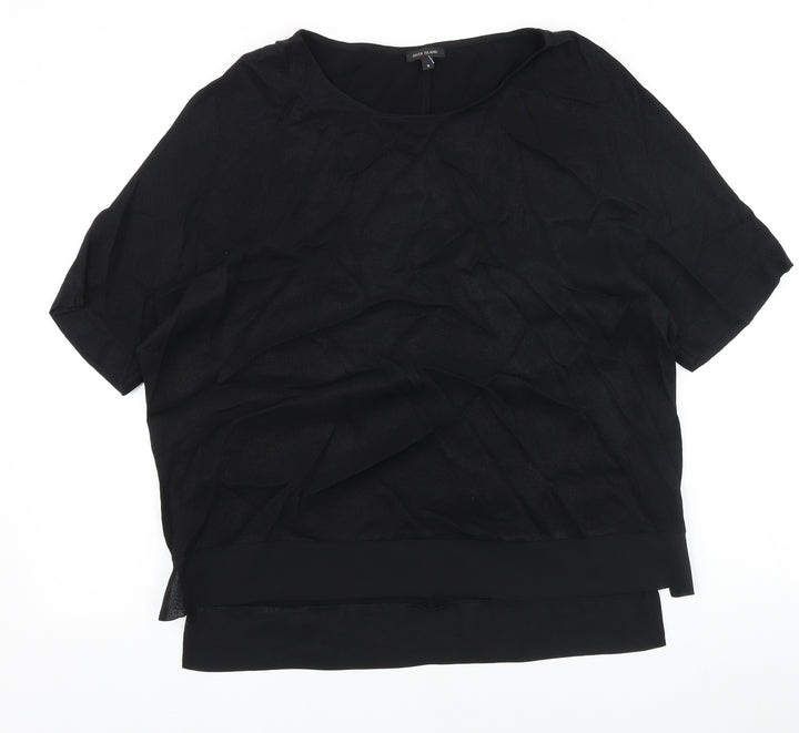 River Island Womens Black Polyester Basic T-Shirt Size 8 Scoop Neck - Chiffon Hem