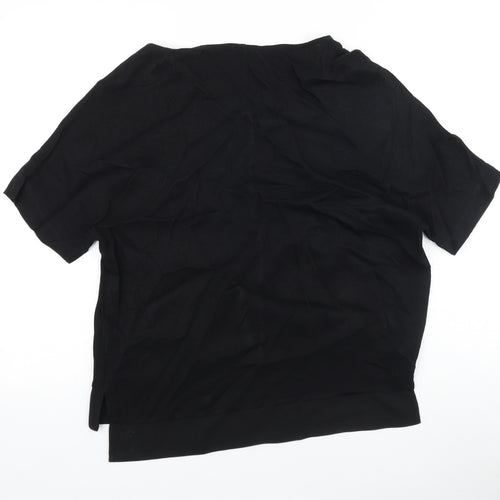 River Island Womens Black Polyester Basic T-Shirt Size 8 Scoop Neck - Chiffon Hem