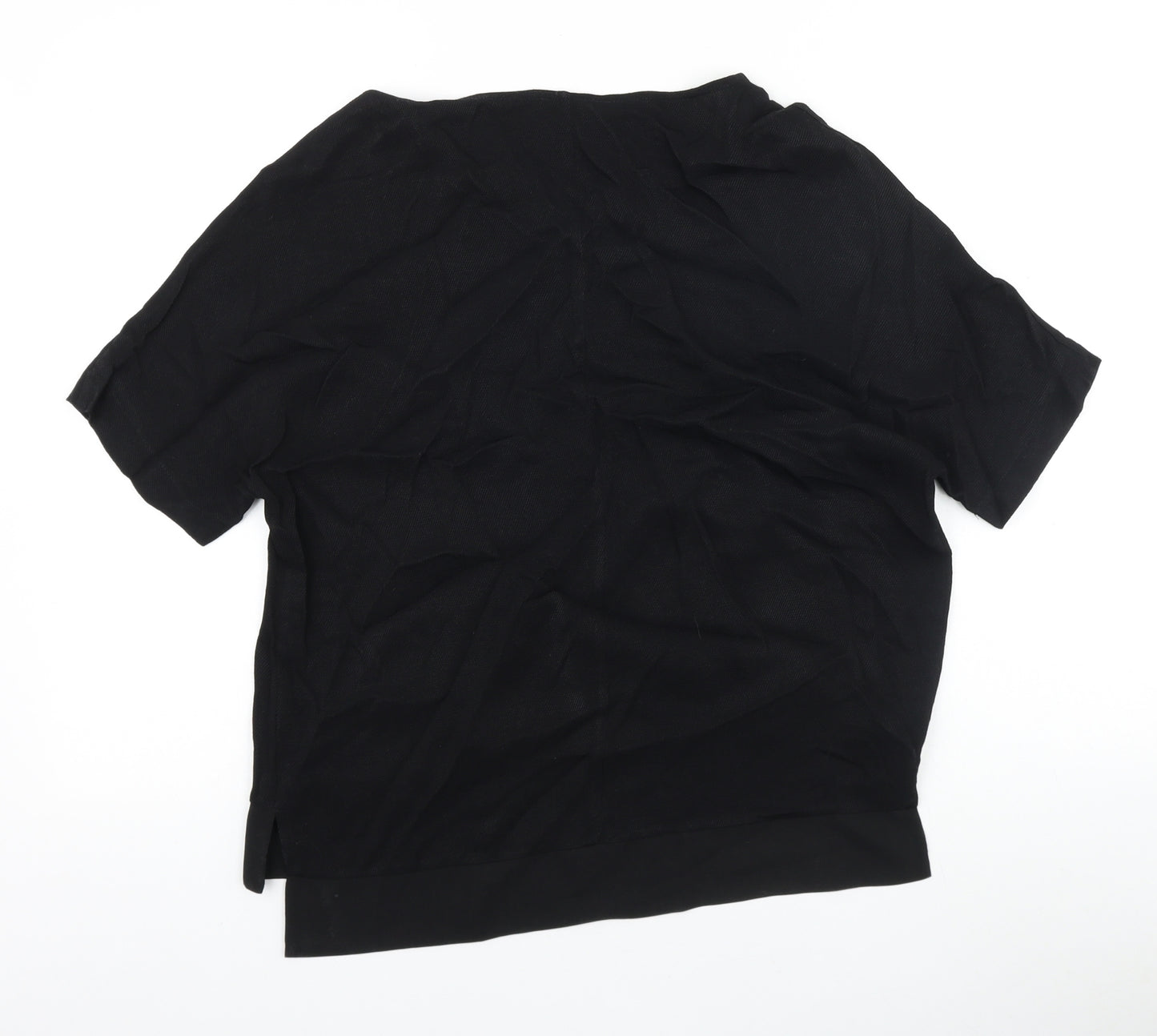 River Island Womens Black Polyester Basic T-Shirt Size 8 Scoop Neck - Chiffon Hem