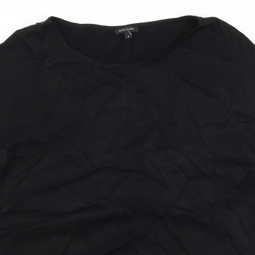 River Island Womens Black Polyester Basic T-Shirt Size 8 Scoop Neck - Chiffon Hem