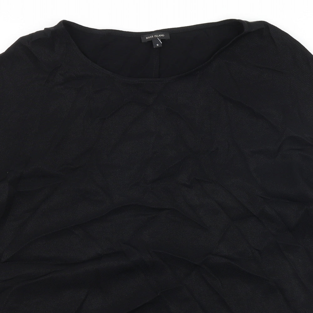 River Island Womens Black Polyester Basic T-Shirt Size 8 Scoop Neck - Chiffon Hem