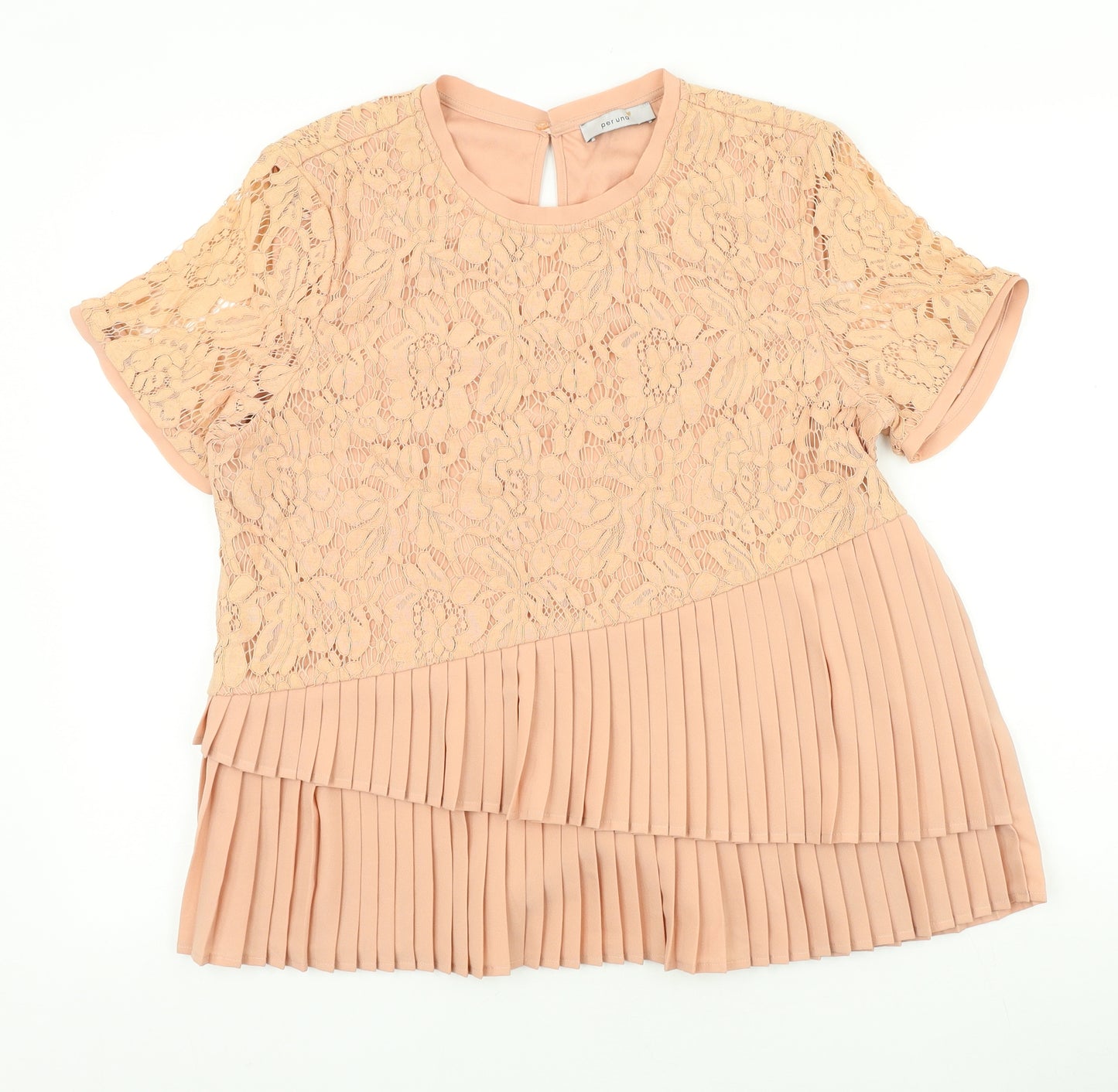 Marks and Spencer Womens Pink Floral Polyamide Basic Blouse Size 14 Scoop Neck