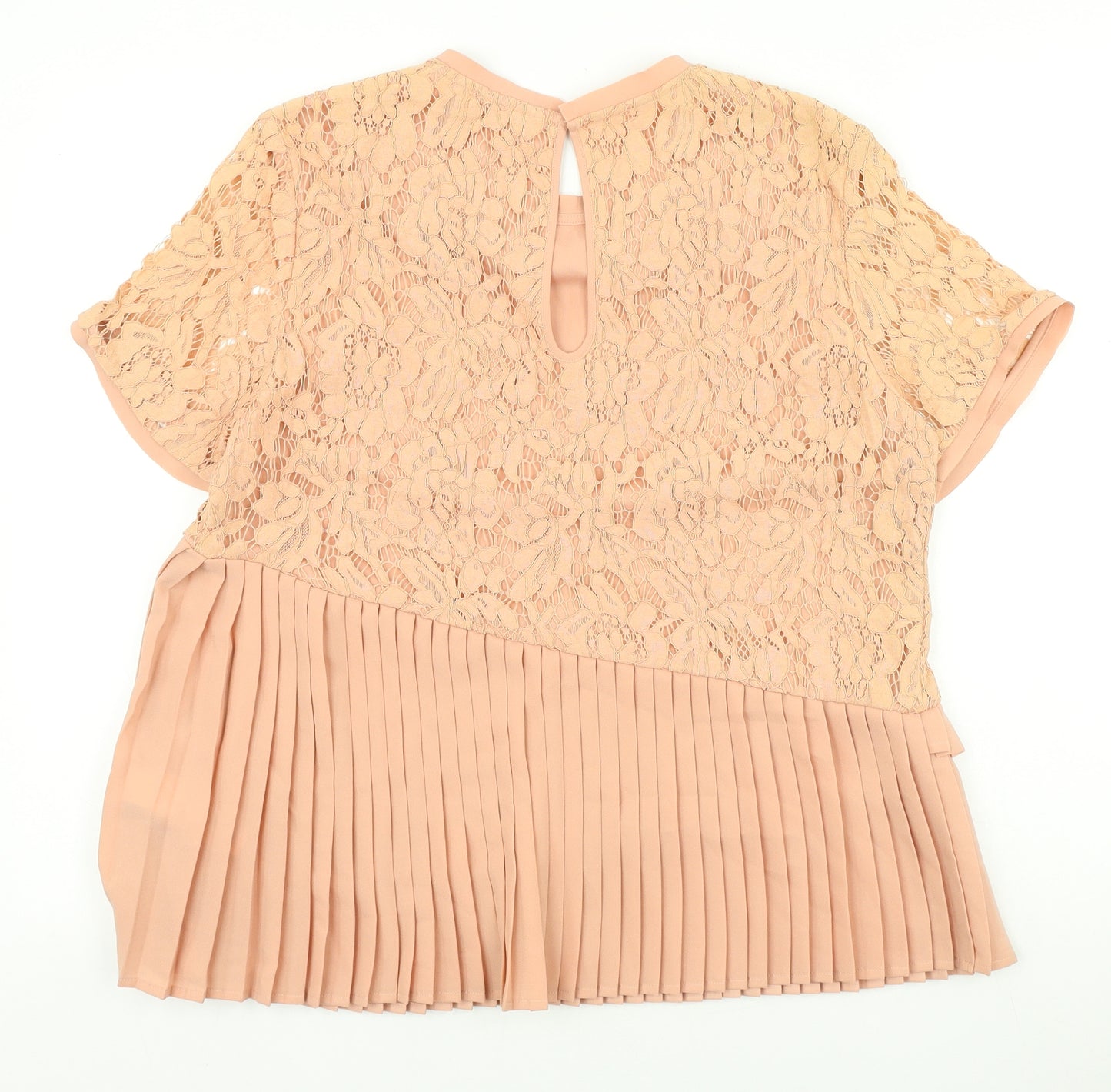 Marks and Spencer Womens Pink Floral Polyamide Basic Blouse Size 14 Scoop Neck