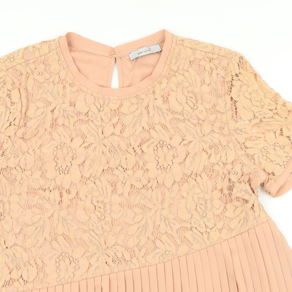 Marks and Spencer Womens Pink Floral Polyamide Basic Blouse Size 14 Scoop Neck