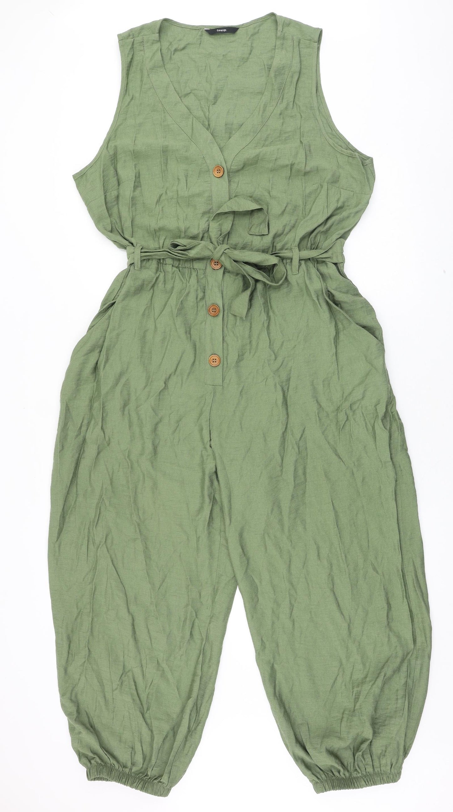 George Womens Green Viscose Jumpsuit One-Piece Size 16 Button