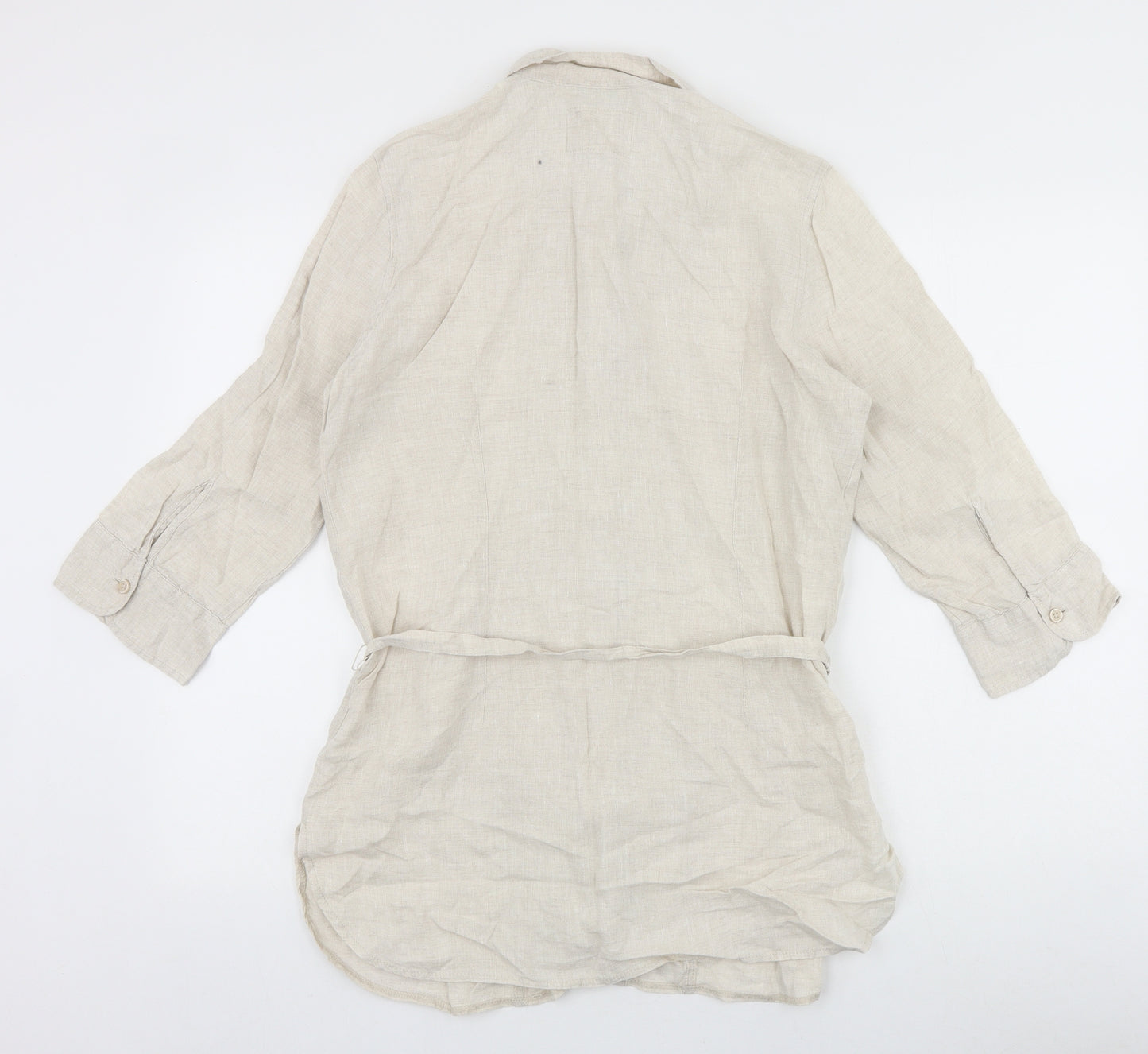 Marks and Spencer Womens Beige Linen Basic Blouse Size 14 V-Neck