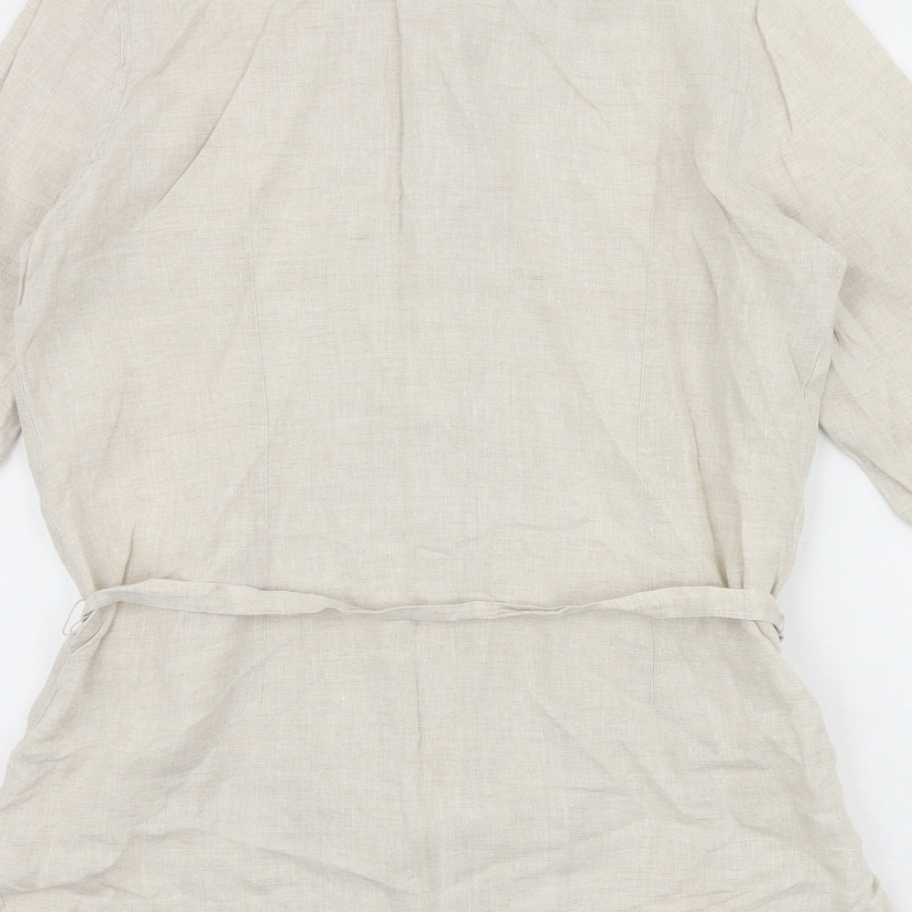 Marks and Spencer Womens Beige Linen Basic Blouse Size 14 V-Neck