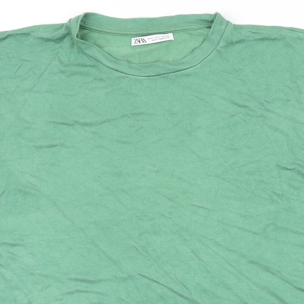 Zara Womens Green Viscose Basic T-Shirt Size L Round Neck