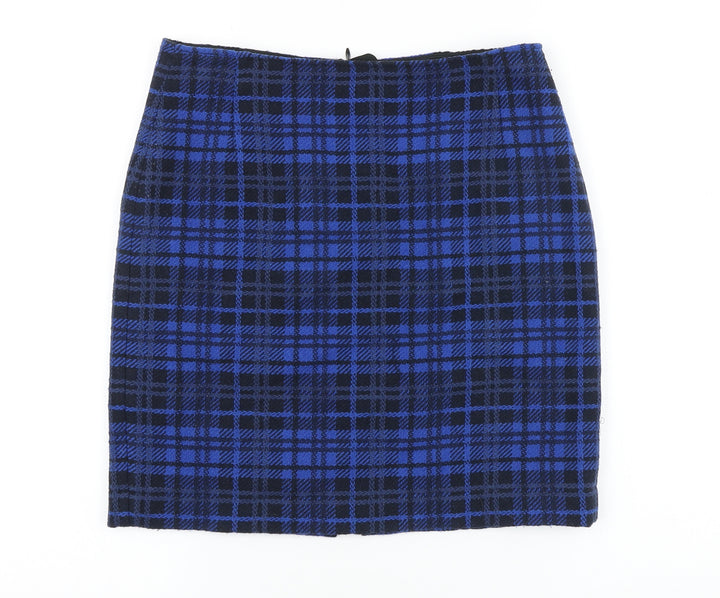 MICHELE Womens Blue Plaid Polyester Straight & Pencil Skirt Size 8 Zip