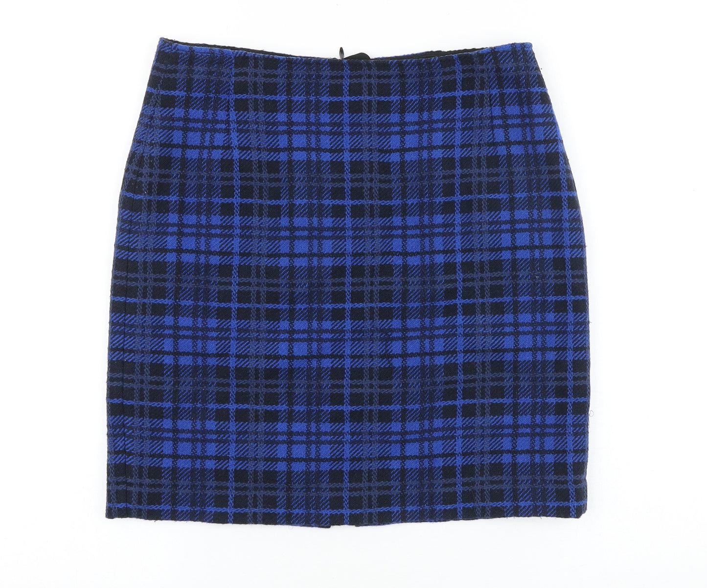 MICHELE Womens Blue Plaid Polyester Straight & Pencil Skirt Size 8 Zip